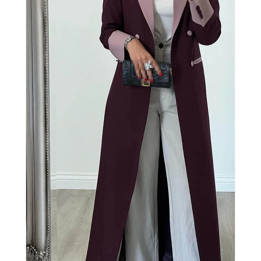 Elegant Double Breasted Peak Lapel Jacket Style Abaya Dress