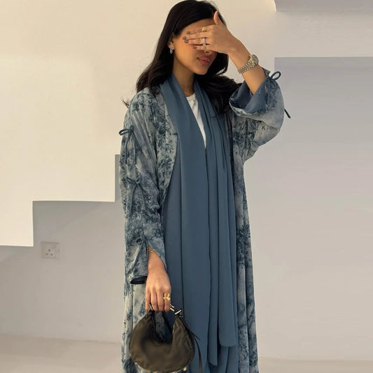 Women Print Abaya with Scarf – 2 Piece Long Kaftan Set