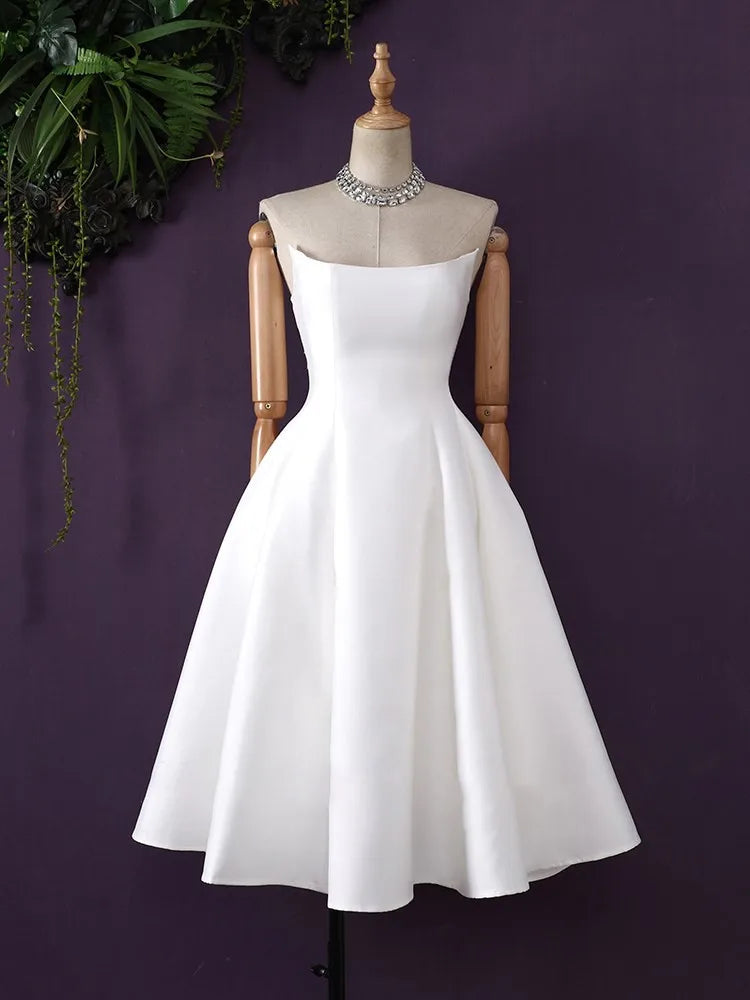 Strapless Elegant Dress for Women – Solid Slimming High Waist A-Line