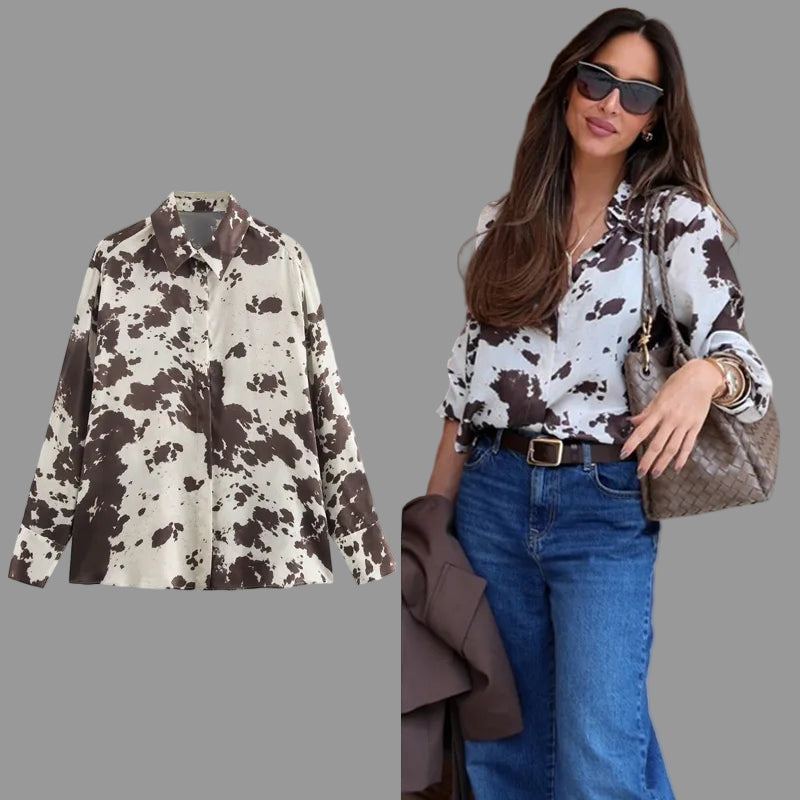 Women’s Animal Print Satin Shirt | Oversized Tie-Dye Long Sleeve