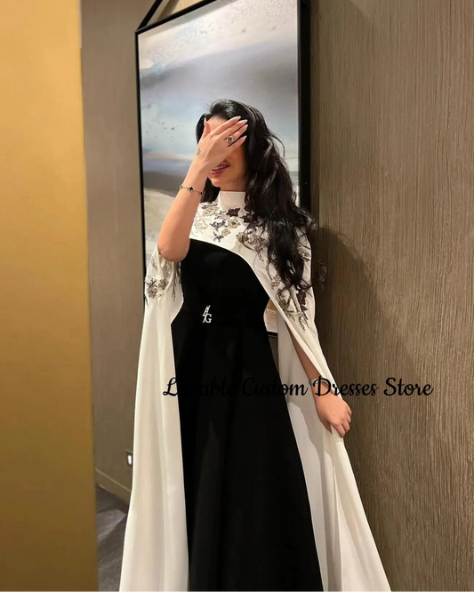 Customized Dress Column Beaded Floor with High Scoop Neckline
