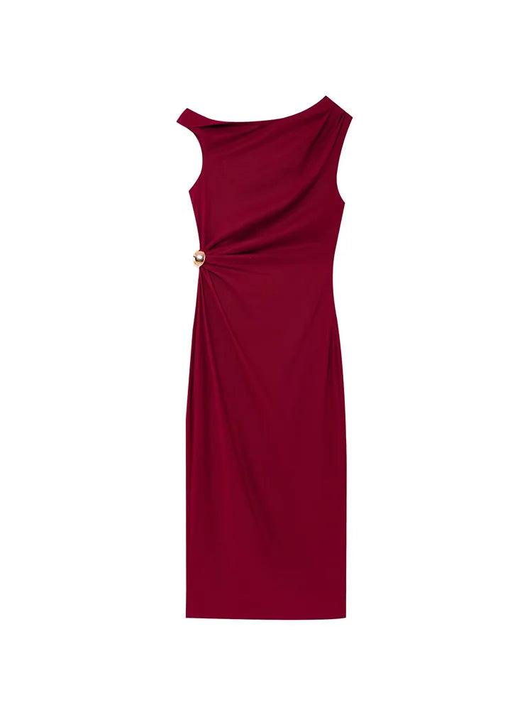 Pleated Midi Dress |O-Neck Sleeveless Tank Dress