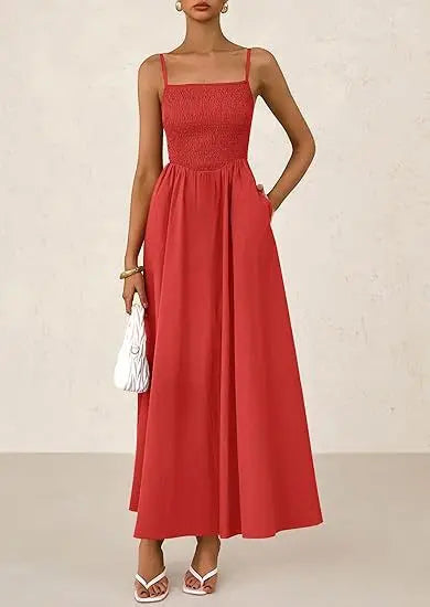 Dress With Square Neckline And Adjustable Thin Shoulder Strap