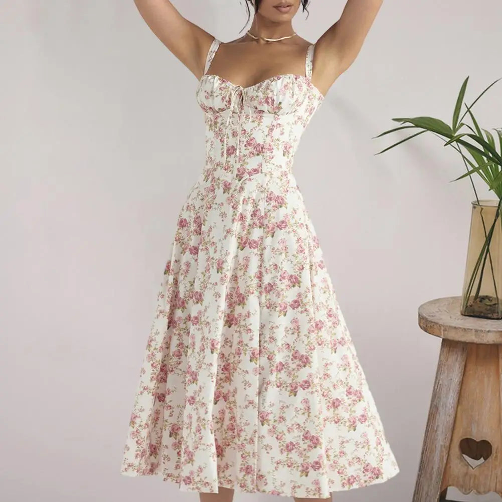 Sleeveless Dress Lace-up Bandeau Dress with Corset Design