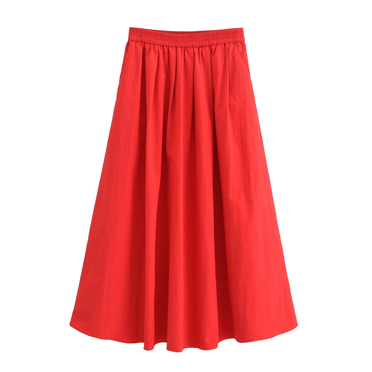 Fluffy Sleeve Shirt & Wide Swing Midi Skirt Set