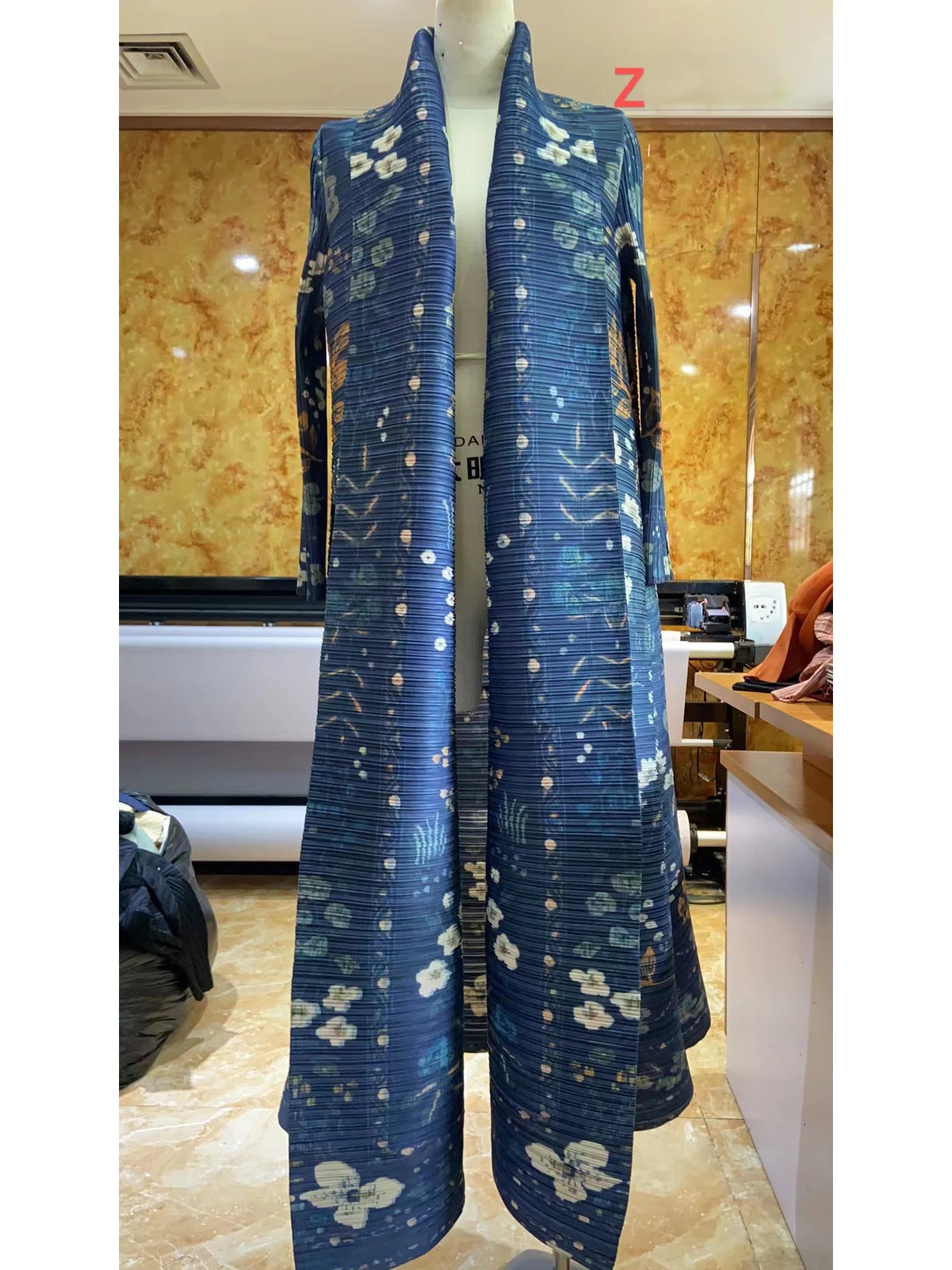 Pleated Printed Maxi Dress | Vintage Collar Loose Coat Dress