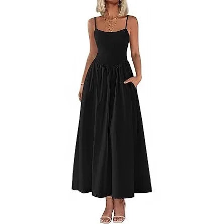 Dress With Square Neckline And Adjustable Thin Shoulder Strap