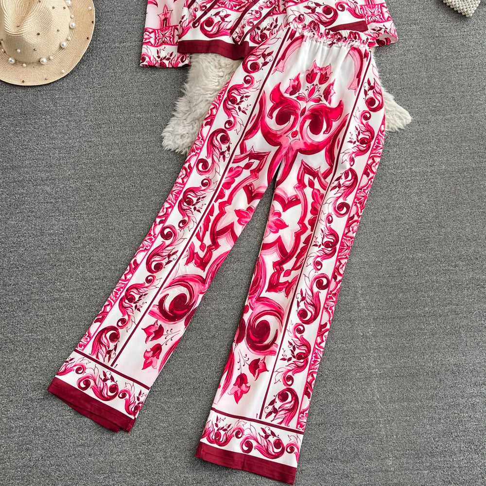 Floral Set – Women’s Long Sleeve Blouse & Skinny Pants