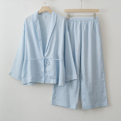 2025 Summer Women Linen Kimono Blouse Pants sets