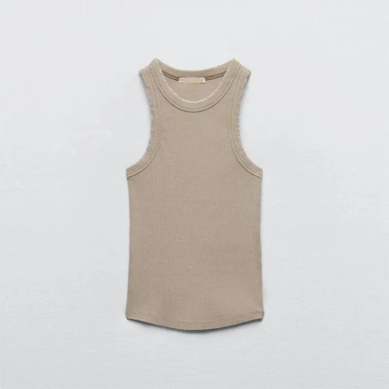 Beige tank top on a light gray background