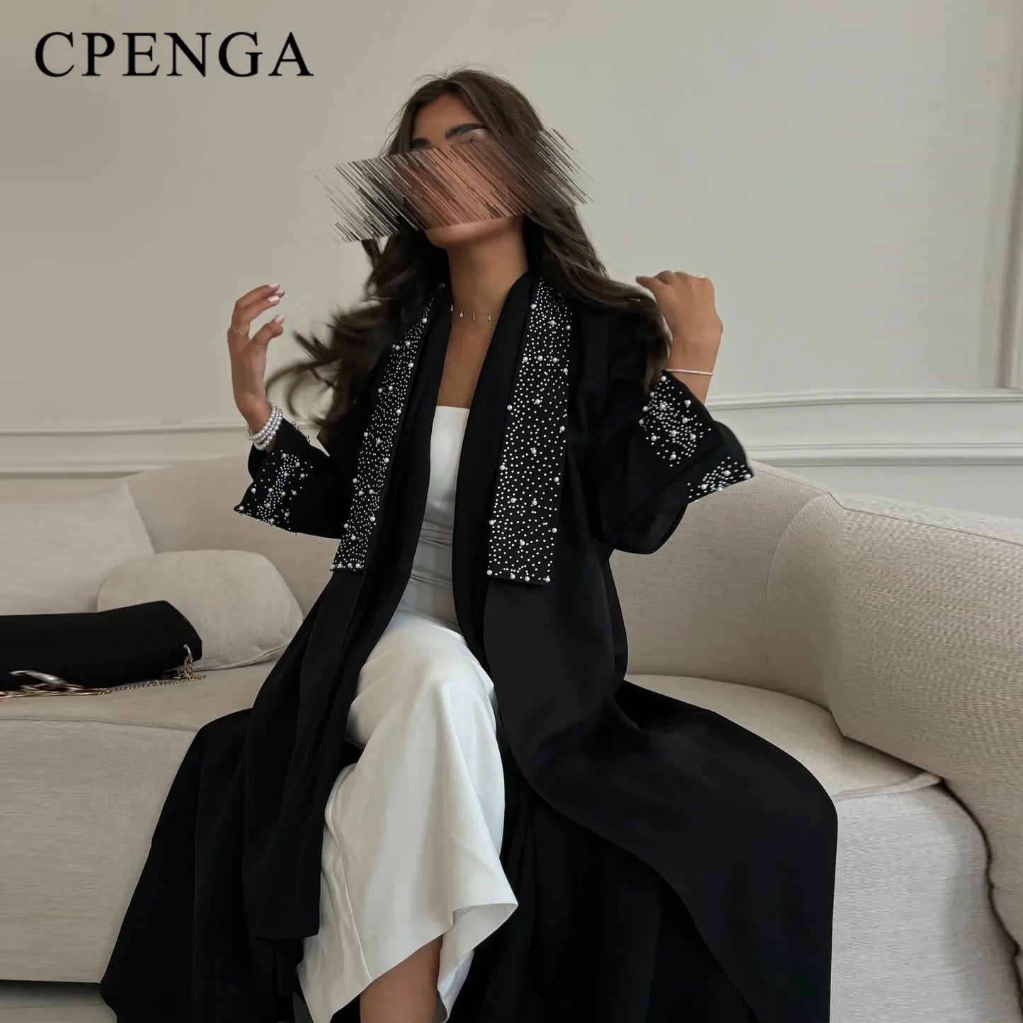 2024 Dubai Women Pearl Black Abaya Dress Luxury Ramadan Arabic Muslim Modest Cardigan Islamic Coat Fashion Turkey Solid Robe