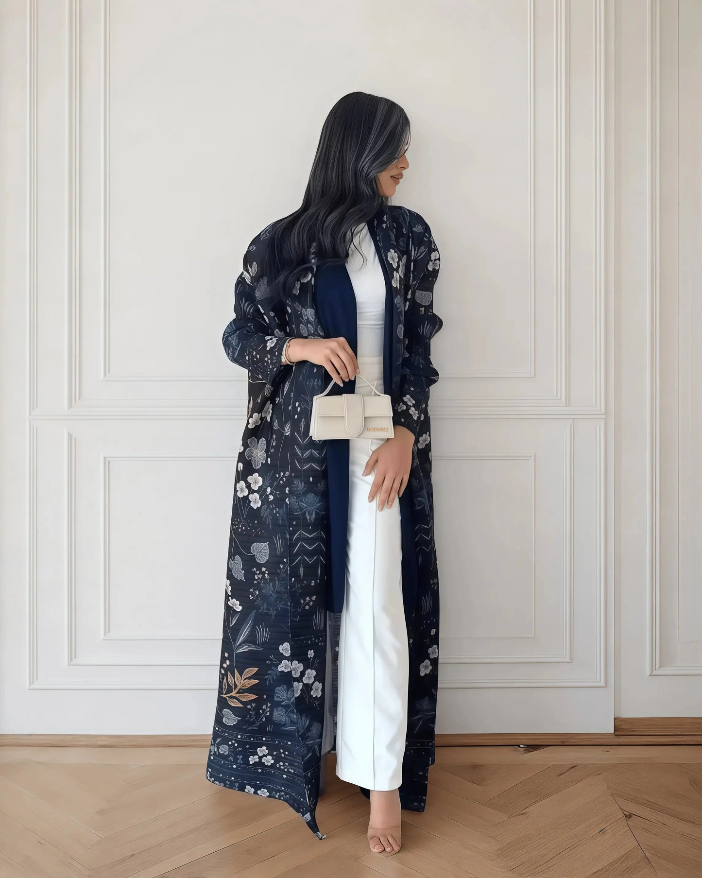 Women’s Long Coat | Printed Muslim Abaya with Waist Belt