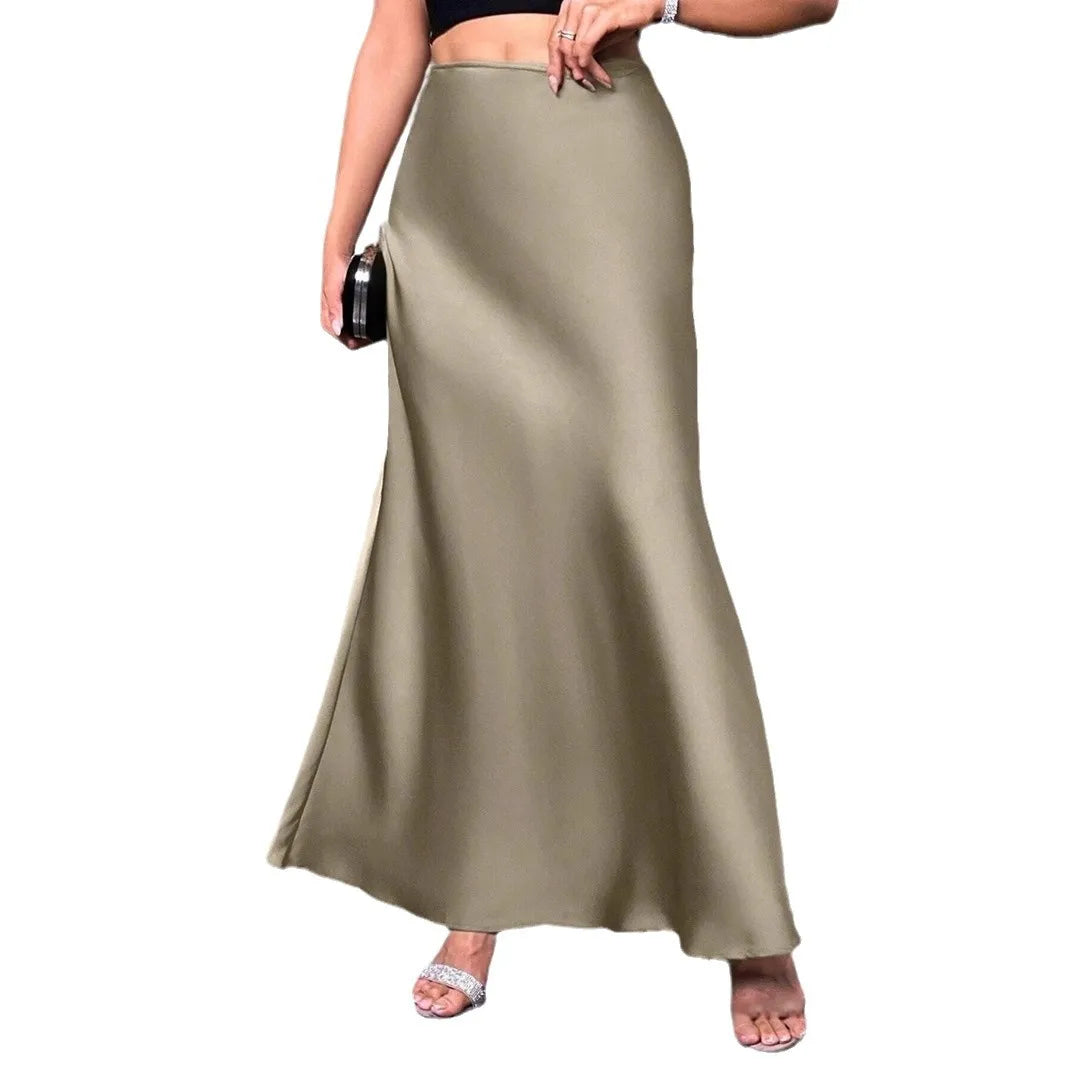 Elegant Satin High Waisted Maxi Skirt | A Line Long Skirts