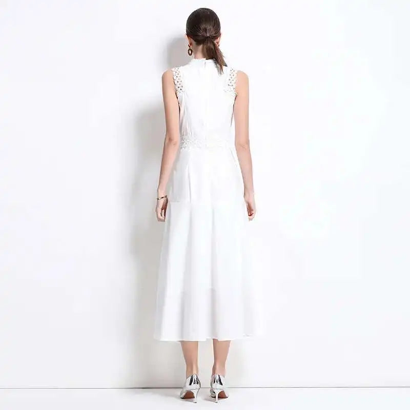 Elegant Lace Hollow Out Maxi Dress | Sleeveless Embroidered