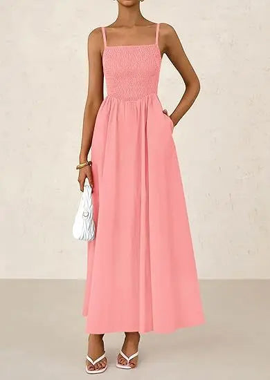 Dress With Square Neckline And Adjustable Thin Shoulder Strap