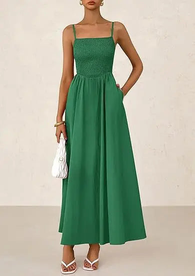 Dress With Square Neckline And Adjustable Thin Shoulder Strap